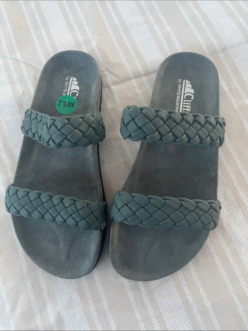 Cliffs by WHITE MOUNTAIN Braided Double-Strap Slide Sandals - Teal Green